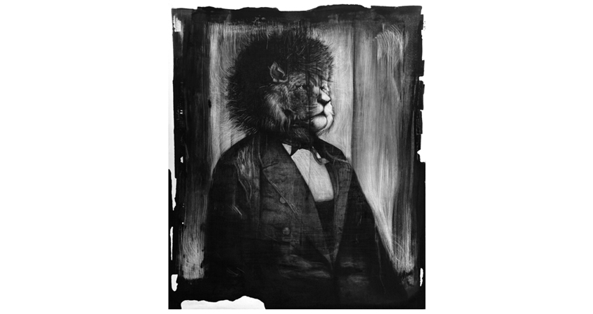 lion - técnica mixta sobre madera / 100 x 122 cm
